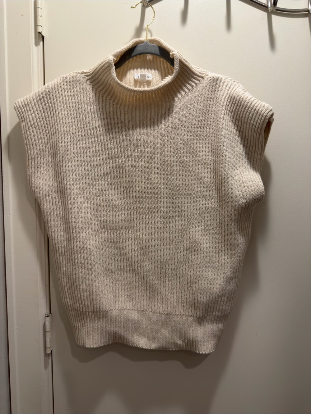 Le Lis Cream Ribbed Sleeveless Turtleneck Sweater Vest